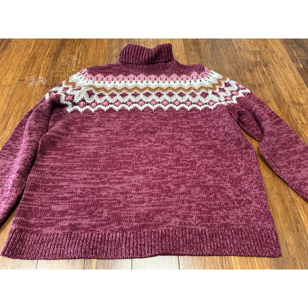 Lands End Mauve Fair Isle Pullover Turtleneck Sweater XLP Petite Woman 18
